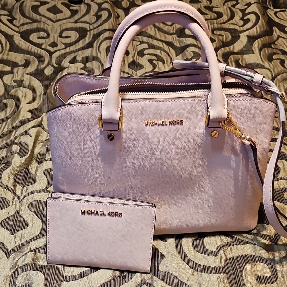 Michael Kors Pink Handbag and Wallet Set